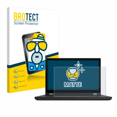 Face avant d’un emballage produit avec le logo de la marque BROTECT. À côté, l’appareil Lenovo ThinkPad P15 Gen 2 est représen