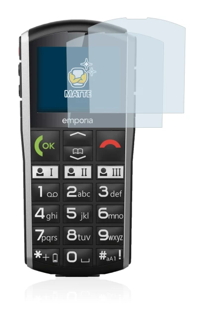 Image de l'appareil Emporia Simplicity avec une grande variété de protections d'écran.