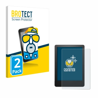 Face avant d’un emballage produit avec le logo de la marque BROTECT. À côté, l’appareil Amazon Kindle Paperwhite 2021 (11ème G