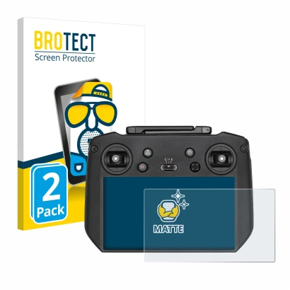 Face avant d’un emballage produit avec le logo de la marque BROTECT. À côté, l’appareil DJI RC Pro est représenté avec la prot