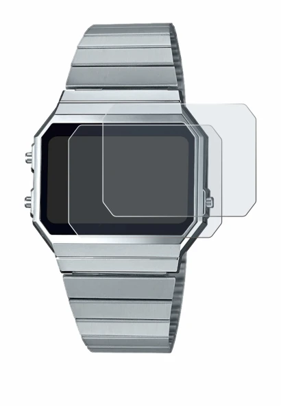 Image de l'appareil Casio A700WE avec une grande variété de protections d'écran.