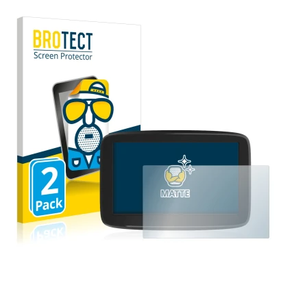 Face avant d’un emballage produit avec le logo de la marque BROTECT. À côté, l’appareil TomTom GO Classic 5" est représenté av