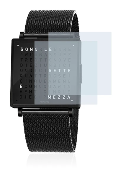 Image de l'appareil Qlocktwo W35 avec une grande variété de protections d'écran.