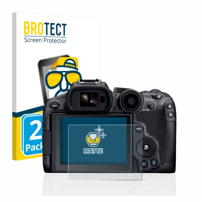 Face avant d’un emballage produit avec le logo de la marque BROTECT. À côté, l’appareil Canon EOS R7 est représenté avec la pr