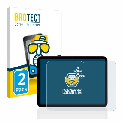 Face avant d’un emballage produit avec le logo de la marque BROTECT. À côté, l’appareil Apple iPad 10.9