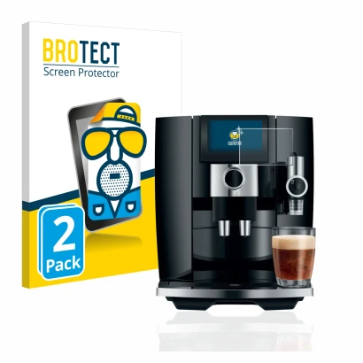 Face avant d’un emballage produit avec le logo de la marque BROTECT. À côté, l’appareil Jura J8 est représenté avec la protect