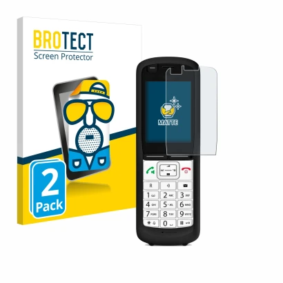 Face avant d’un emballage produit avec le logo de la marque BROTECT. À côté, l’appareil Unify OpenScape DECT Phone R6 est repr