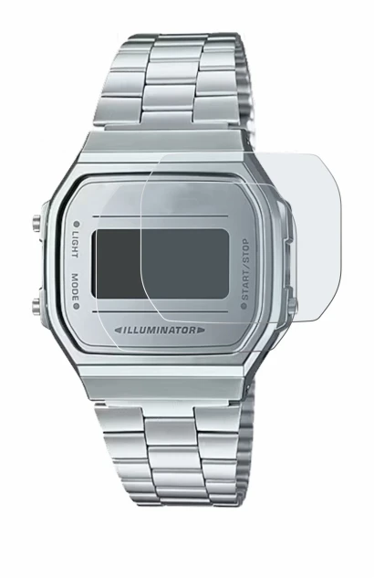 Image de l'appareil Casio A168WEM-7EF avec une grande variété de protections d'écran.