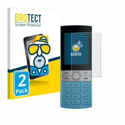 Face avant d’un emballage produit avec le logo de la marque BROTECT. À côté, l’appareil Nokia 150 (2023) est représenté avec l