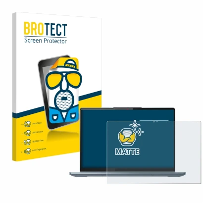 Face avant d’un emballage produit avec le logo de la marque BROTECT. À côté, l’appareil Lenovo IdeaPad Flex 5 14" Gen 8 2023 e