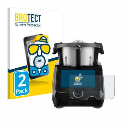 Face avant d’un emballage produit avec le logo de la marque BROTECT. À côté, l’appareil SilverCrest Monsieur Cuisine Smart BLA