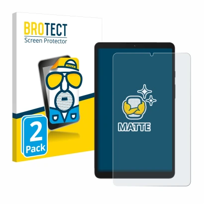 Face avant d’un emballage produit avec le logo de la marque BROTECT. À côté, l’appareil Samsung Galaxy Tab A9 WiFi est représe