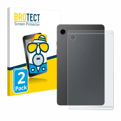 Face avant d’un emballage produit avec le logo de la marque BROTECT. À côté, l’appareil Samsung Galaxy Tab A9 WiFi (Arrière) e