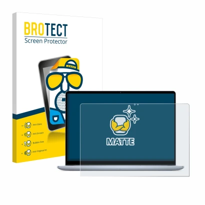 Face avant d’un emballage produit avec le logo de la marque BROTECT. À côté, l’appareil Dell Inspiron 16 7640 2-in-1 est repré