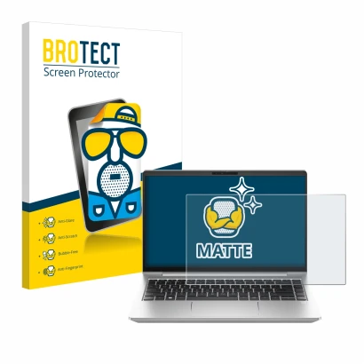 Face avant d’un emballage produit avec le logo de la marque BROTECT. À côté, l’appareil HP ProBook 440 G10 est représenté avec