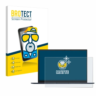 Face avant d’un emballage produit avec le logo de la marque BROTECT. À côté, l’appareil ASUS ZenBook 14 OLED UX3405 Non-Touch