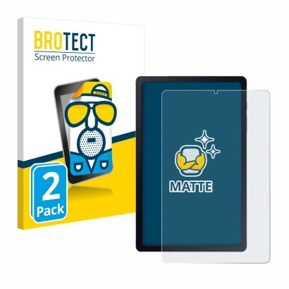 Face avant d’un emballage produit avec le logo de la marque BROTECT. À côté, l’appareil Samsung Galaxy Tab S6 Lite WiFi 2024 e