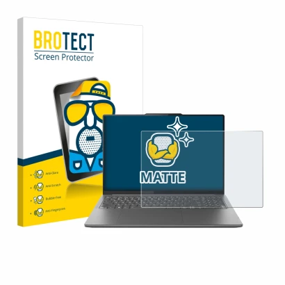 Face avant d’un emballage produit avec le logo de la marque BROTECT. À côté, l’appareil Lenovo Yoga Pro 9i Gen 9 16" Non-Touch