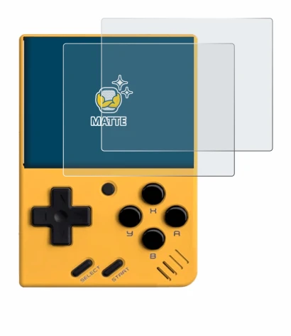 Image de l'appareil Miyoo Mini V4 avec une grande variété de protections d'écran.