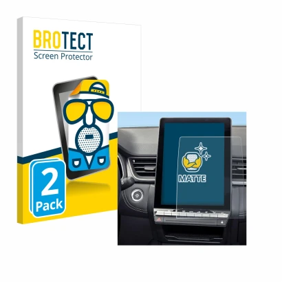 Face avant d’un emballage produit avec le logo de la marque BROTECT. À côté, l’appareil Renault Symbioz 2024 est représenté av