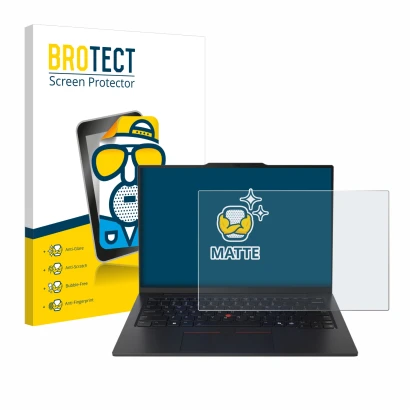 Face avant d’un emballage produit avec le logo de la marque BROTECT. À côté, l’appareil Lenovo ThinkPad X1 Carbon Gen 13 14" A