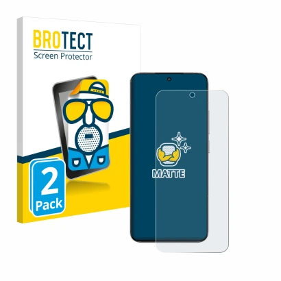 Face avant d’un emballage produit avec le logo de la marque BROTECT. À côté, l’appareil Xiaomi 15 est représenté avec la prote