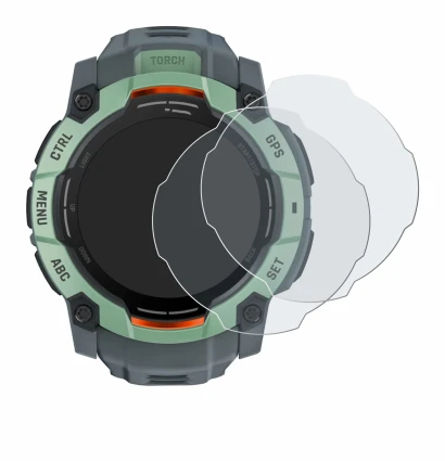 Image de l'appareil Garmin Instinct 3 AMOLED (50 mm) avec une grande variété de protections d'écran.