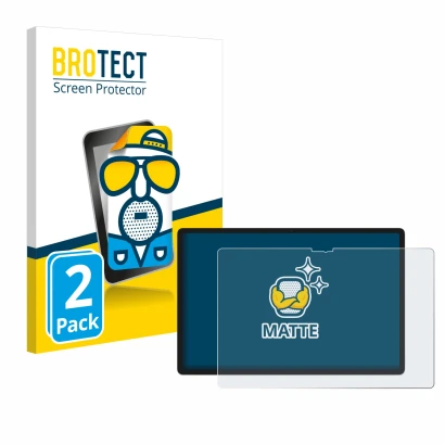 Face avant d’un emballage produit avec le logo de la marque BROTECT. À côté, l’appareil Lenovo Yoga Tab 2025 est représenté av