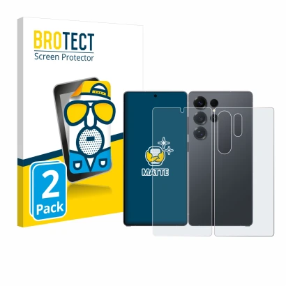 Face avant d’un emballage produit avec le logo de la marque BROTECT. À côté, l’appareil Samsung Galaxy S25 Ultra (Avant+Arrièr