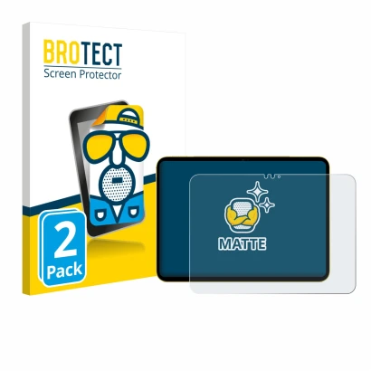 Face avant d’un emballage produit avec le logo de la marque BROTECT. À côté, l’appareil Apple iPad Air 11