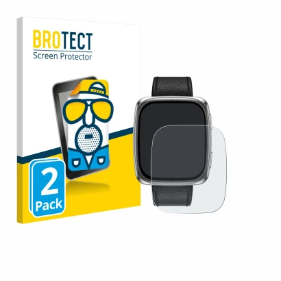 Face avant d’un emballage produit avec le logo de la marque BROTECT. À côté, l’appareil Amazfit Active 2 (rectangulaire) est r