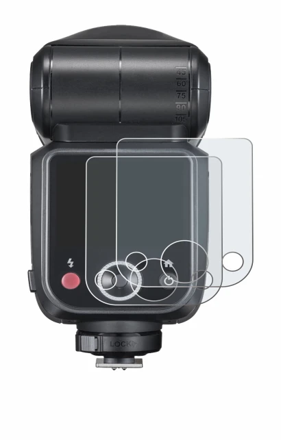 Image de l'appareil Godox V100 avec une grande variété de protections d'écran.