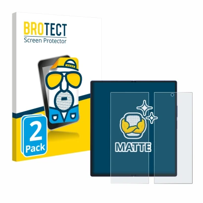 Face avant d’un emballage produit avec le logo de la marque BROTECT. À côté, l’appareil Samsung Galaxy Z Fold 7 (Affichage int