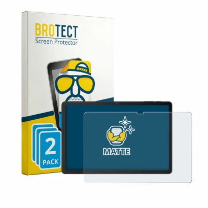 Face avant d’un emballage produit avec le logo de la marque BROTECT. À côté, l’appareil VALE Tablet V11E LTE est représenté av