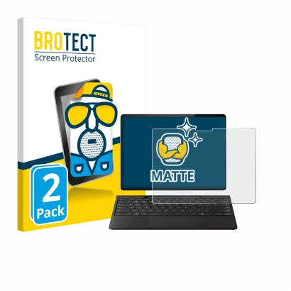 Face avant d’un emballage produit avec le logo de la marque BROTECT. À côté, l’appareil Microsoft Surface Pro Copilot+ 13" est