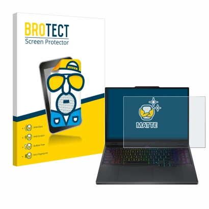 Face avant d’un emballage produit avec le logo de la marque BROTECT. À côté, l’appareil Lenovo Legion 5i Gen 10 15" est représ