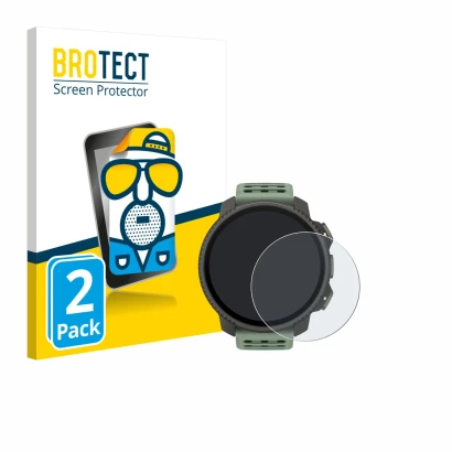 Face avant d’un emballage produit avec le logo de la marque BROTECT. À côté, l’appareil Suunto Vertical 2 est représenté avec 