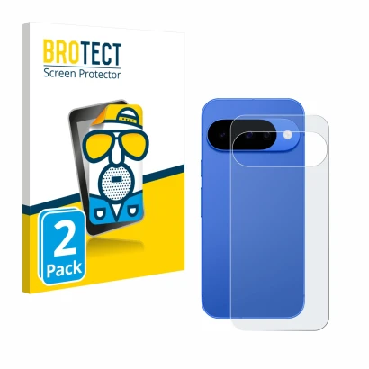 Face avant d’un emballage produit avec le logo de la marque BROTECT. À côté, l’appareil Google Pixel 10 (Arrière) est représen