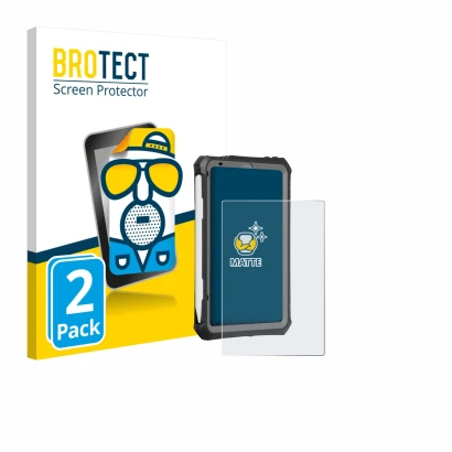 Face avant d’un emballage produit avec le logo de la marque BROTECT. À côté, l’appareil Apple iPad Mini 7 2024 (case-friendly)