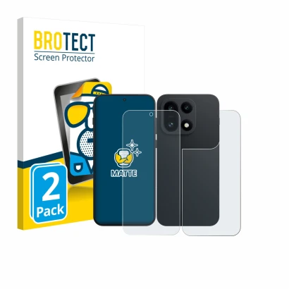 Face avant d’un emballage produit avec le logo de la marque BROTECT. À côté, l’appareil OnePlus 15 (Avant+Arrière) est représe