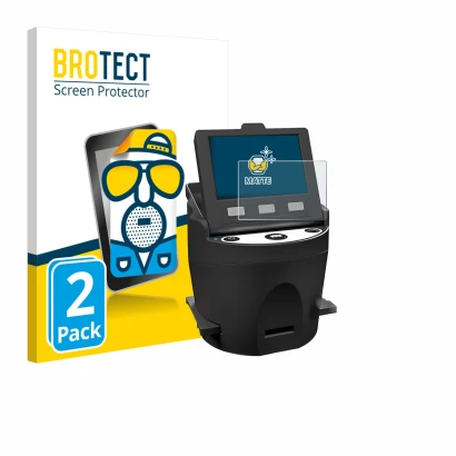 Face avant d’un emballage produit avec le logo de la marque BROTECT. À côté, l’appareil Kodak SCANZA est représenté avec la pr