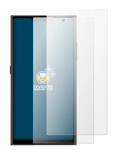 Image de l'appareil Jolla Phone avec une grande variété de protections d'écran.
