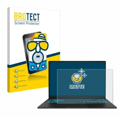 Face avant d’un emballage produit avec le logo de la marque BROTECT. À côté, l’appareil ASUS V16 V3607 est représenté avec la 
