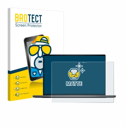 Face avant d’un emballage produit avec le logo de la marque BROTECT. À côté, l’appareil Dell XPS 16 DA16260 est représenté ave