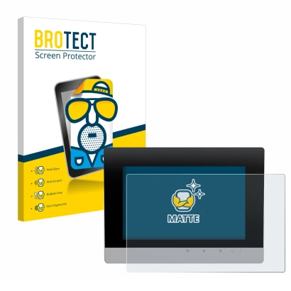 Face avant d’un emballage produit avec le logo de la marque BROTECT. À côté, l’appareil WAGO Touch Panel 600 Web Panel est rep