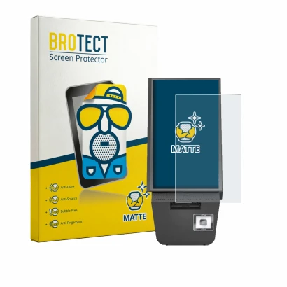 Face avant d’un emballage produit avec le logo de la marque BROTECT. À côté, l’appareil Pyramid Computer POLYTOUCH® PIXI 15.6
