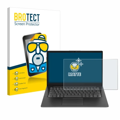 Face avant d’un emballage produit avec le logo de la marque BROTECT. À côté, l’appareil Lenovo V14 Gen 3 est représenté avec l