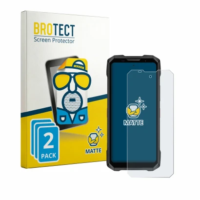 Face avant d’un emballage produit avec le logo de la marque BROTECT. À côté, l’appareil Doogee V Max 2 Pro est représenté avec