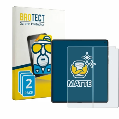 Face avant d’un emballage produit avec le logo de la marque BROTECT. À côté, l’appareil Motorola Razr Fold (Affichage interne)