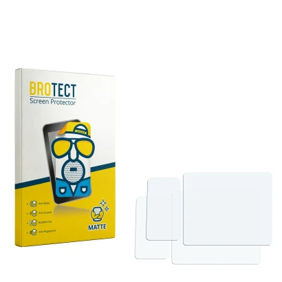 Face avant d’un emballage produit avec le logo de la marque BROTECT. À côté se trouve la protection d’écran correspondante.